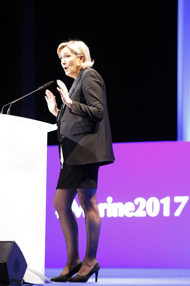 Marine Le Pen, French National Front (FN) political party leader and candidate for French 2017 presidential election, attends a meeting in Saint-Herblain near Nantes, France, February 26, 2017.